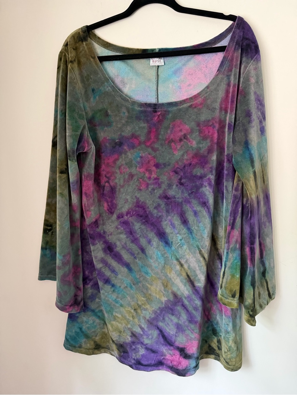 Gypsy Rose Womens L Tie Dye Tunic Top Handmade Nepal Boho Hippie Long Sleeve